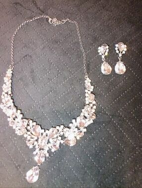 Crystal Statement Necklace & Earrings Set | Bridal Prom Rhinestone Jewelry